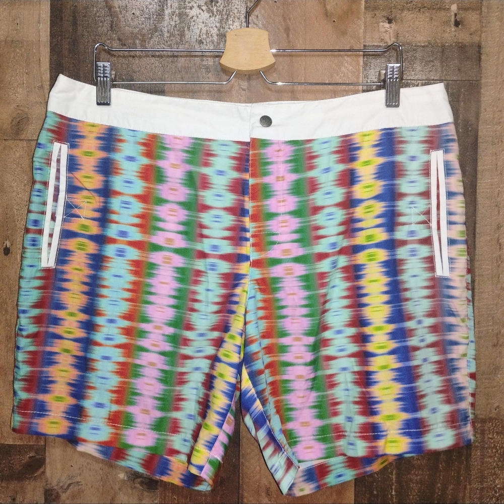 NWT MR. TURK Retro Ikat Multicolor Men's Swim Bathing Trunks Shorts 34 - Picture 2 of 7